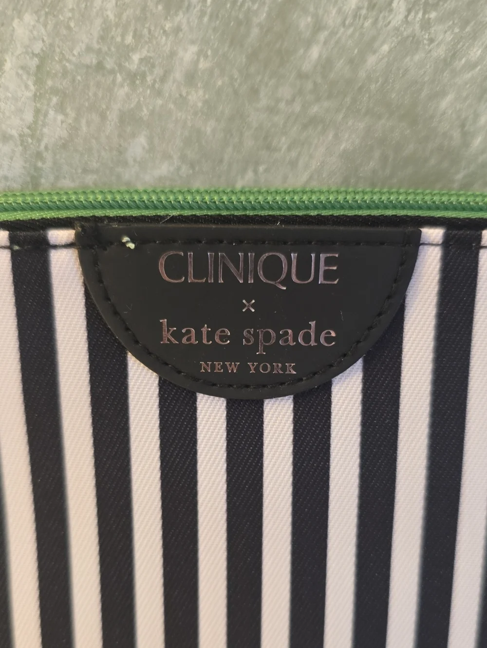 Clinique x Kate Spade Black & White Striped Cosmetic Pouch & Lipstick Love Pop